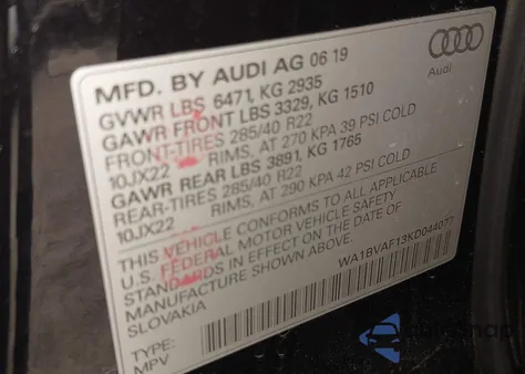 2019 Audi Q8 55 Premium из США, поврежденный, VIN WA1BVAF13KD044077